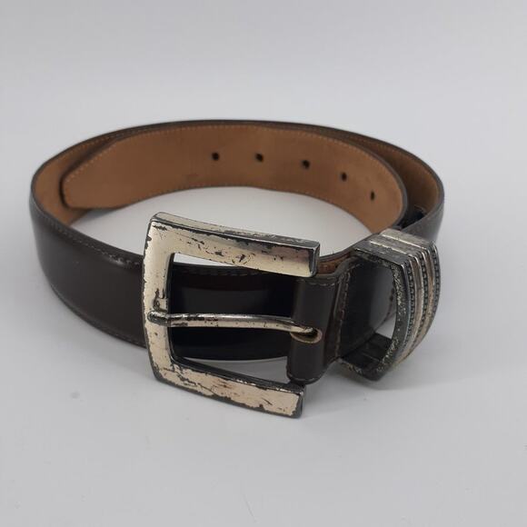 Vintage Brighton Women's Dark Brown Leather Belt Distressed Hardware Size Small - Picture 2 of 11